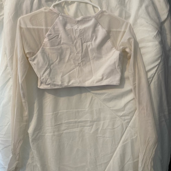 White Swim Top with Mesh sleeve - Picture 2 of 2
